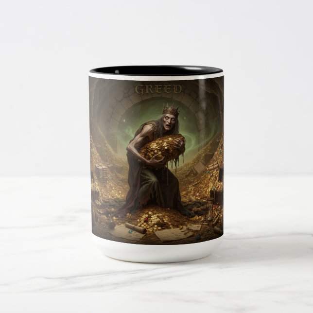 The 7 Satanic Virtues: Greed Two-Tone Coffee Mug (Center)