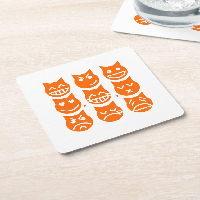 The 9 Lives of the Emoji Cat Square Paper Coaster (Angled)