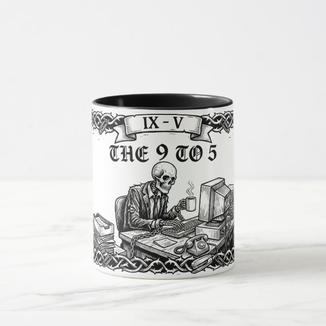 The 9 to 5 Tarot Card | Funny Corporate Skeleton  Mug (Center)