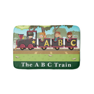 The A B C Train Green Yellow Brown Wheels Bath Mat
