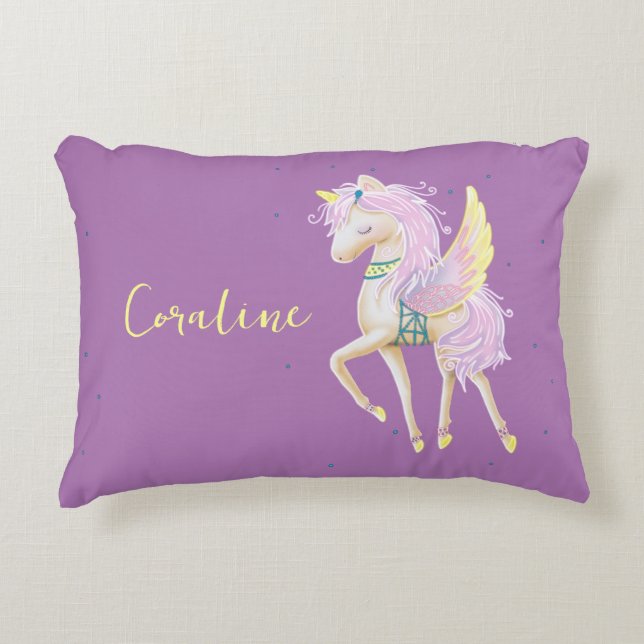 The Accent Pillow features a cute unicorn. (Front)