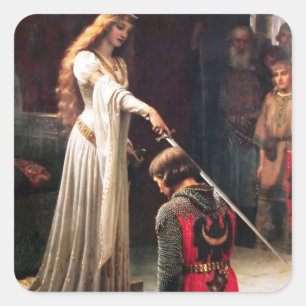 “The Accolade” Mediaeval Painting by Edmund Blair Square Sticker