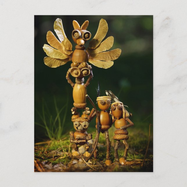 The acorn elves are playing Indian. Summer camping Postcard (Front)
