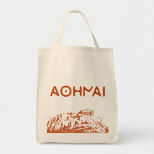 The Acropolis of Athens & Athens Inscription Tote Bag