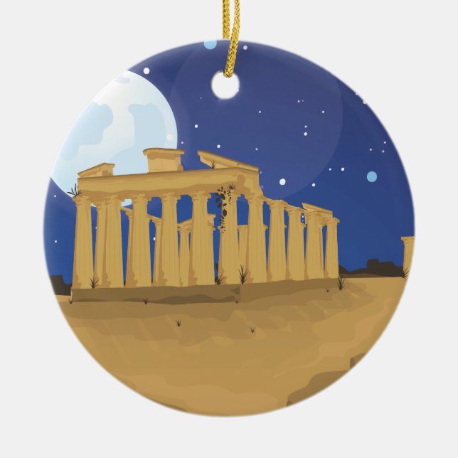 The Acropolis of Athens cartoon Ceramic Tree Decoration (Front)
