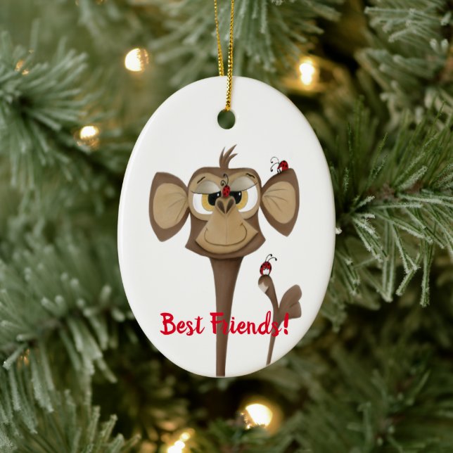 The Adorable Monkey and His Ladybug Friends Ceramic Ornament (Tree)