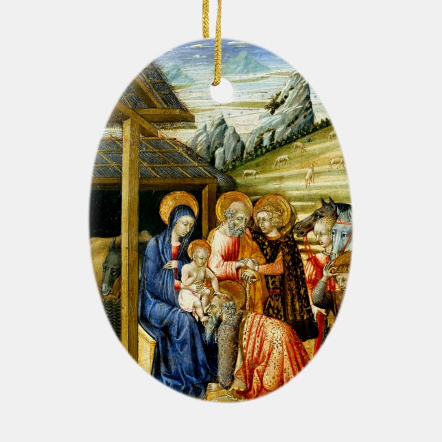 The Adoration of the Magi by Giovanni di Paolo Ceramic Ornament (Back)