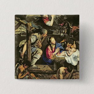 The Adoration of the Shepherds, 1612 (oil on canva 15 Cm Square Badge