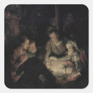 The Adoration of the Shepherds, detail, 1646 Square Sticker