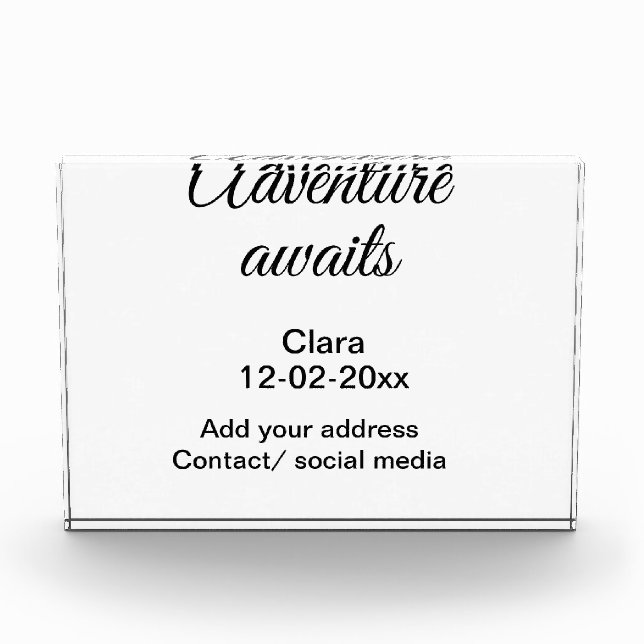 The adventure begins add name date year place photo block (Front)