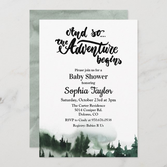 The Adventure Begins Baby Shower Invitation (Front/Back)