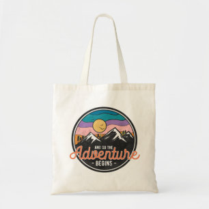 The Adventure Begins Camping Tote Bag