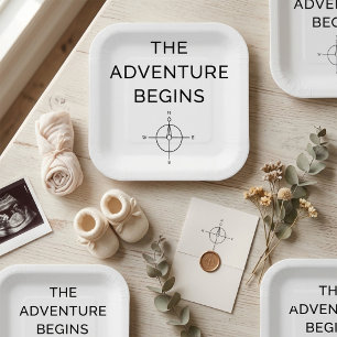 The Adventure Begins Cute New Baby Announcement Paper Plate