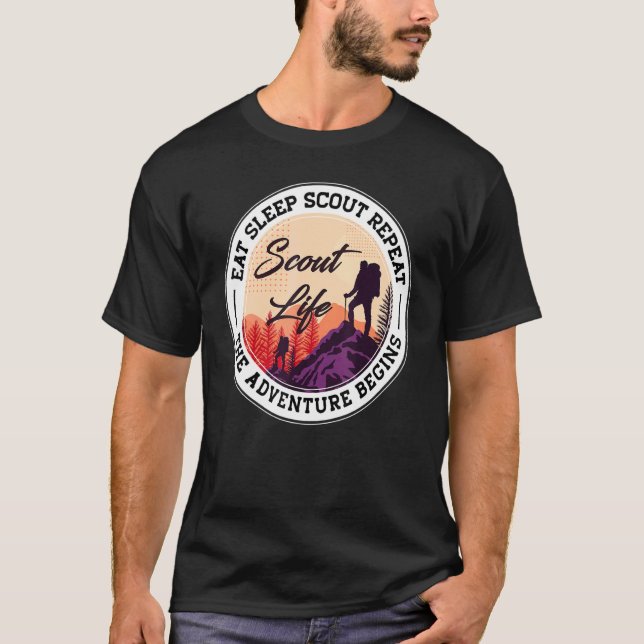The Adventure Begins  Eat Sleep Scout Repeat    Sc T-Shirt (Front)