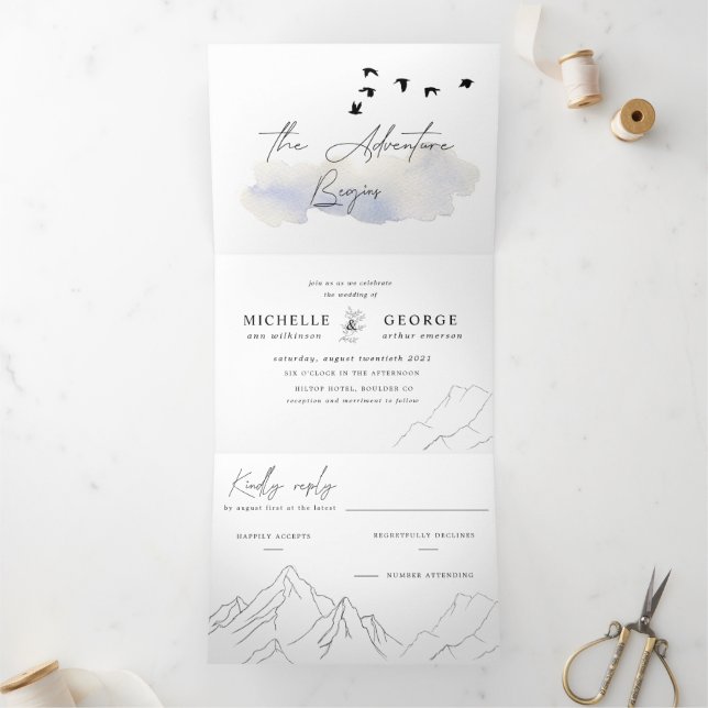 the adventure begins elegant wedding Tri-Fold invitation (Inside)