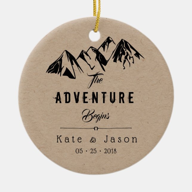 the adventure begins first Christmas photo Ceramic Ornament (Front)