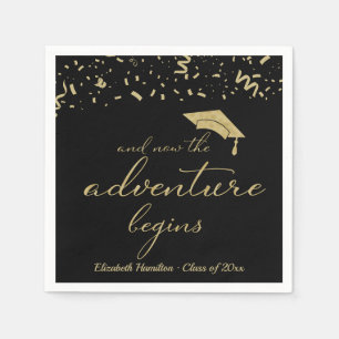 The Adventure Begins Gold Foil Graduation Party Napkin