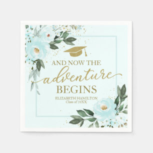 The Adventure Begins Gold Teal Floral Grad Party Napkin