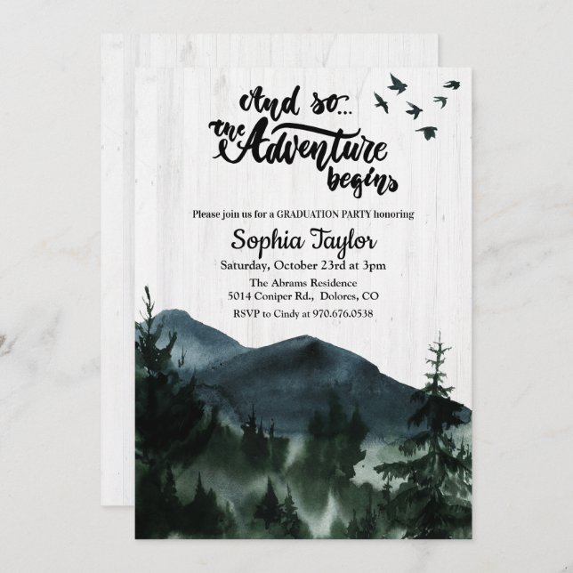 The Adventure Begins Graduation Party Invitation (Front/Back)