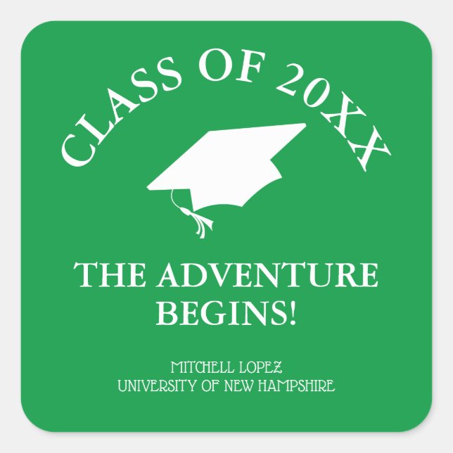 The Adventure Begins Graduation Square Sticker (Front)
