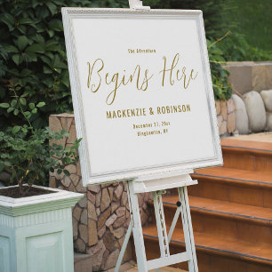 The adventure begins here Elegant Wedding Welcome Acrylic Sign