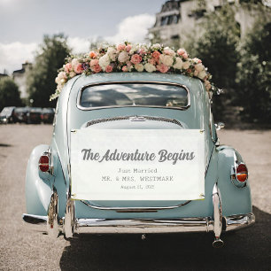 The Adventure Begins Just Married Car Banner