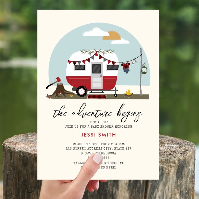 The Adventure Begins Lumberjack Camper Baby Shower Invitation (Creator Uploaded)