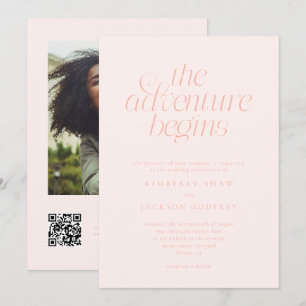 The Adventure Begins Minimal Peach Wedding Invitation