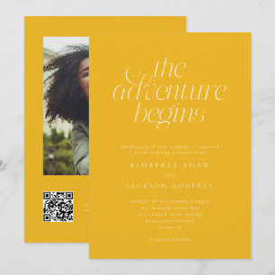 The Adventure Begins Minimal Yellow Wedding Invitation