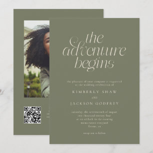 The Adventure Begins Minimalist Sage Wedding Invitation