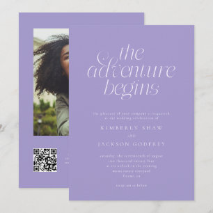 The Adventure Begins Minimalist Violet Wedding  Invitation