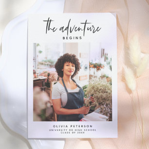 The Adventure Begins Modern Photo Graduation Invitation