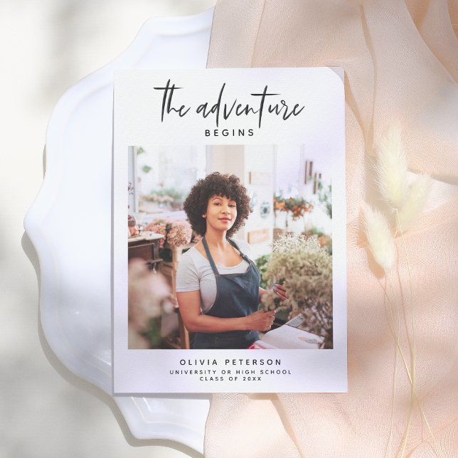 The Adventure Begins Modern Photo Graduation Invitation (Creator Uploaded)