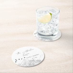 The Adventure Begins Modern Wedding Round Paper Coaster