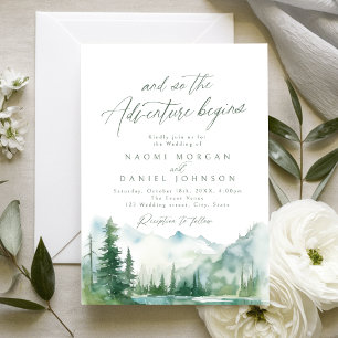 The Adventure Begins Mountain Rustic Wedding Invitation