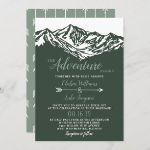 The Adventure Begins Mountain Wedding Green Invitation