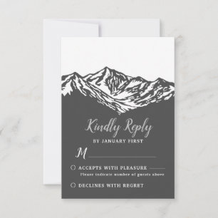 The Adventure Begins Mountain Wedding Grey RSVP Card