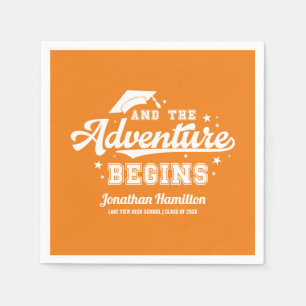 The Adventure Begins Orange Graduation Party Napkin