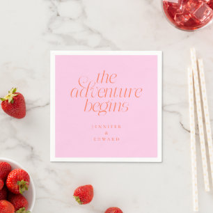 The Adventure Begins Orange Pink Modern Typography Napkin