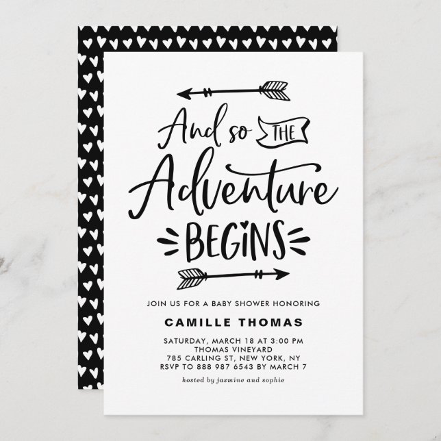 The Adventure Begins Quote Black Baby Shower Invitation (Front/Back)