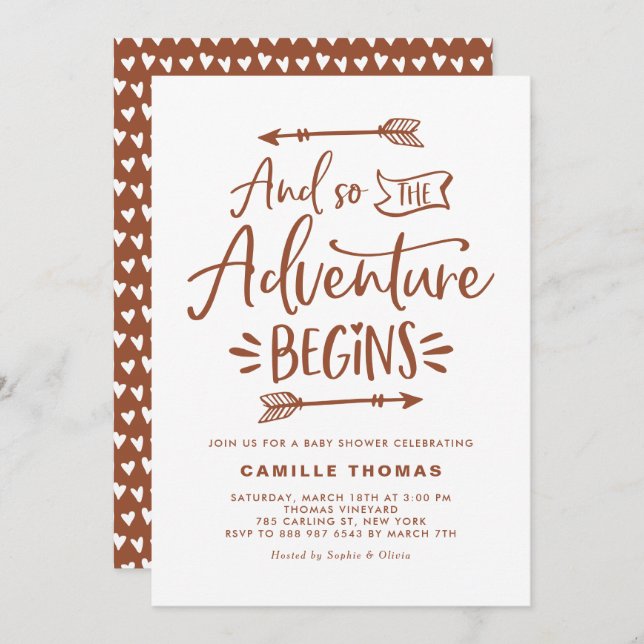 The Adventure Begins Quote Terracotta Baby Shower Invitation (Front/Back)