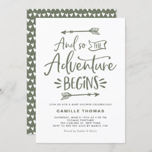 The Adventure Begins Quote Tuape Green Baby Shower Invitation