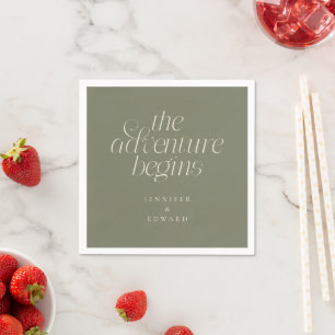 The Adventure Begins Sage Green Modern Typography Napkin