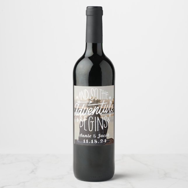 The Adventure Begins Save the Date Wine Label (Front)