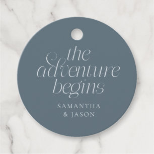 The Adventure Begins Slate Blue Wedding Favour Tag