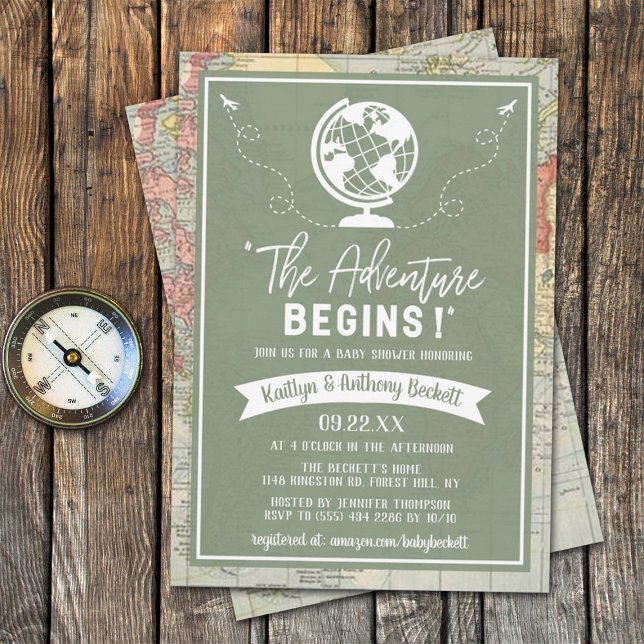 "The Adventure Begins!" Travel Map Baby Shower Invitation (Creator Uploaded)