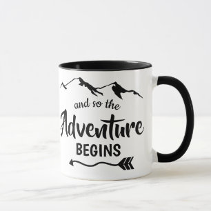 The Adventure Begins Trendy Black and White Mug
