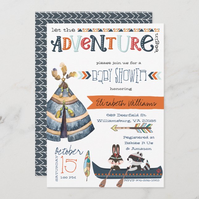 The Adventure Begins - Tribal Baby Shower Invitation (Front/Back)
