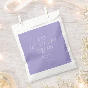 The Adventure Begins Violet Minimalist Wedding Favour Bag