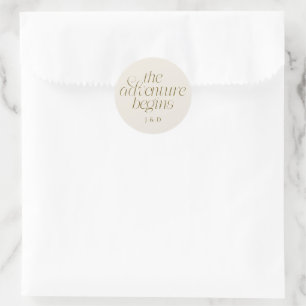 The Adventure Begins Wedding Cream Classic Round Sticker